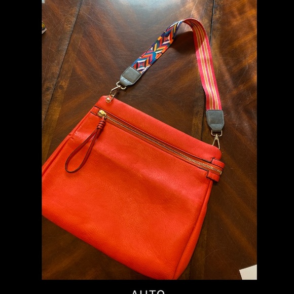 Handbags - Vibrant Orange Shoulder Bag with Removable Patterned Strap